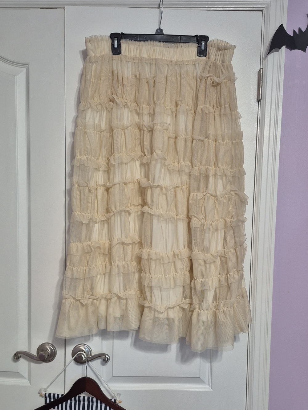 CATO Tiered Tulle Ruffle Maxi Skirt in Cream